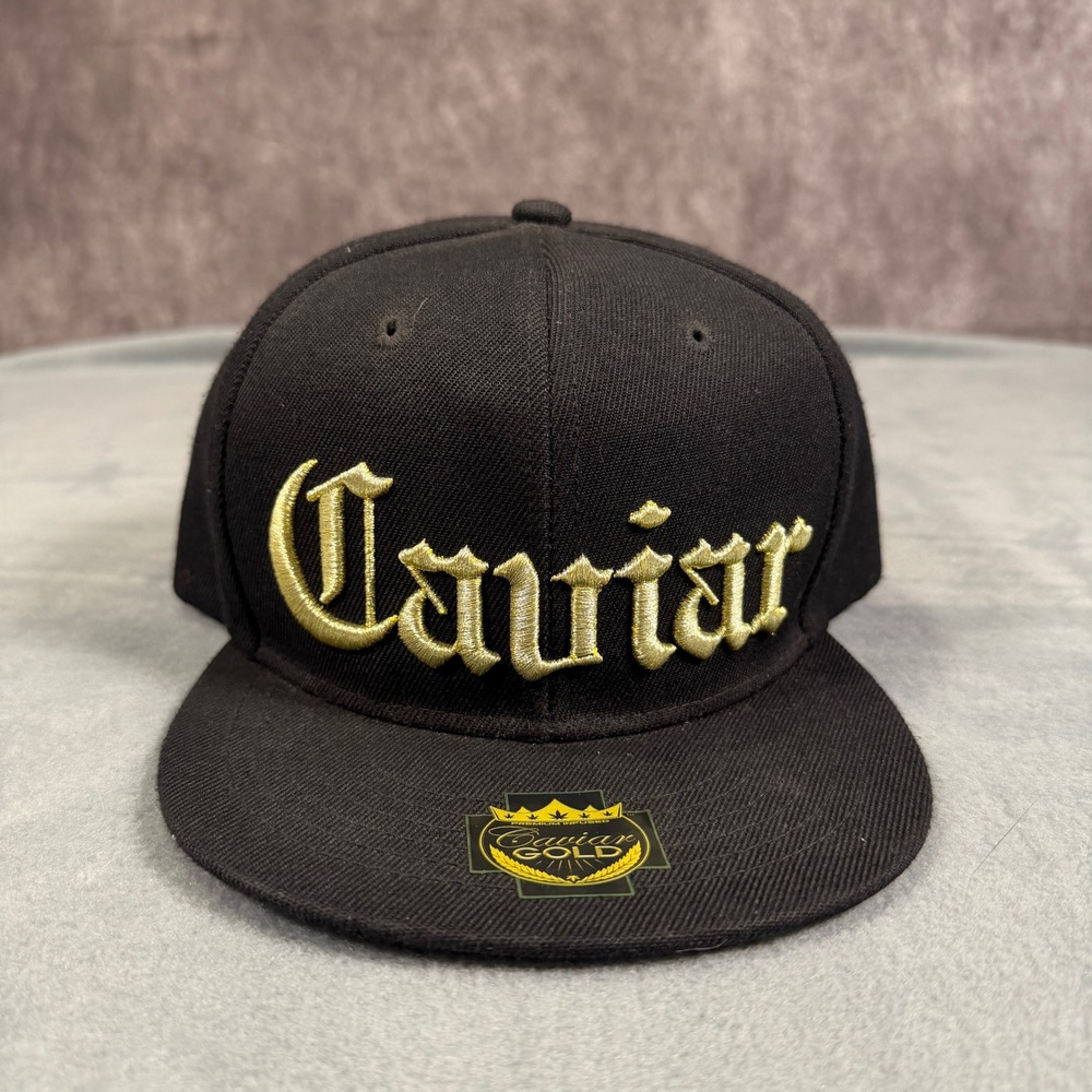 Caviar Gold Snapback Hat Black Weed Gold Embroidery Mens OSFM Hip Hop Streetwear